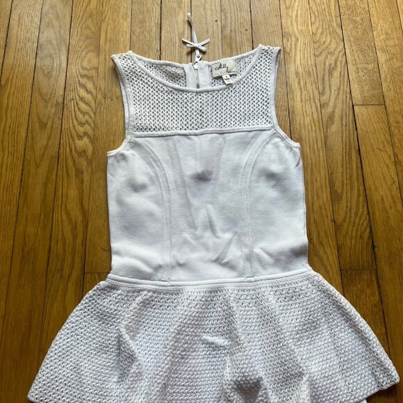 Milly New York Size S White Crochet Trim Sleeveless Knit Bodycon Peplum Dress - Picture 7 of 16